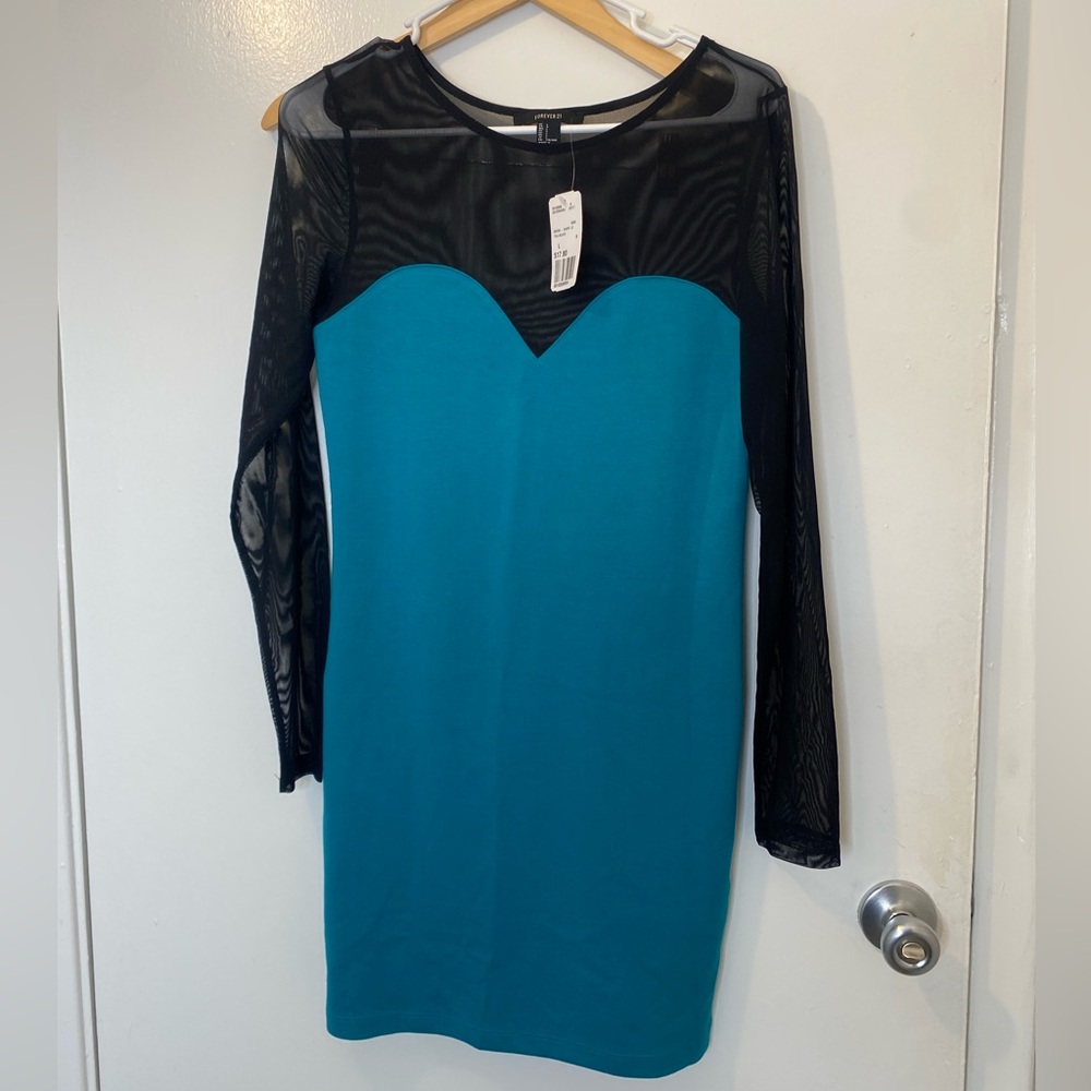 Elegant Teal and Black Dress